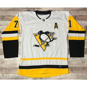 Evgeni Malkin Jersey Men 50 White Pittsburgh Penguins NHL Fight Strap CCM Hockey